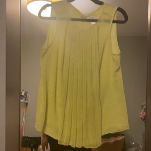 Loft Neon Yellow Polka Dot Pleated Top Sz L